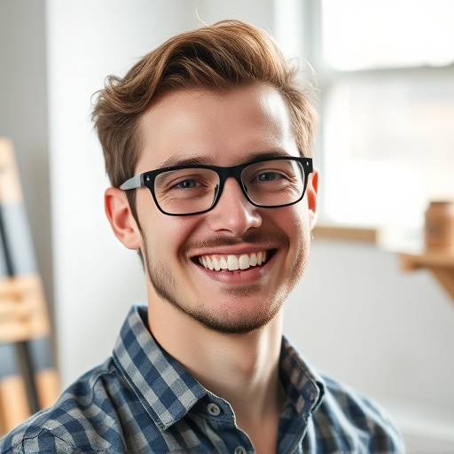 Headshot of Jackson Cole, Senior Graphic Designer at Stellaris Design Studio. He is holding a design sketchpad and smiling.