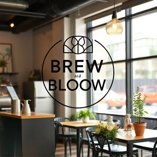 Logo and branding materials for 'Brew & Bloom', a Chicago coffee shop and florist