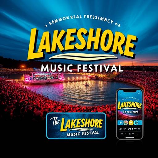 Marketing campaign design for 'Lakeshore Music Festival', featuring posters and social media graphics